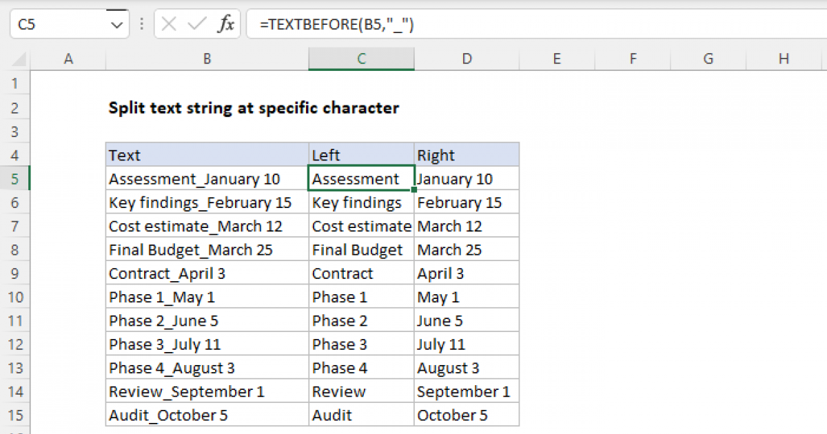 Split Text In Excel Function